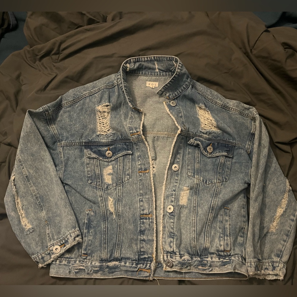 Distressed, oversized denim jacket - Sz M